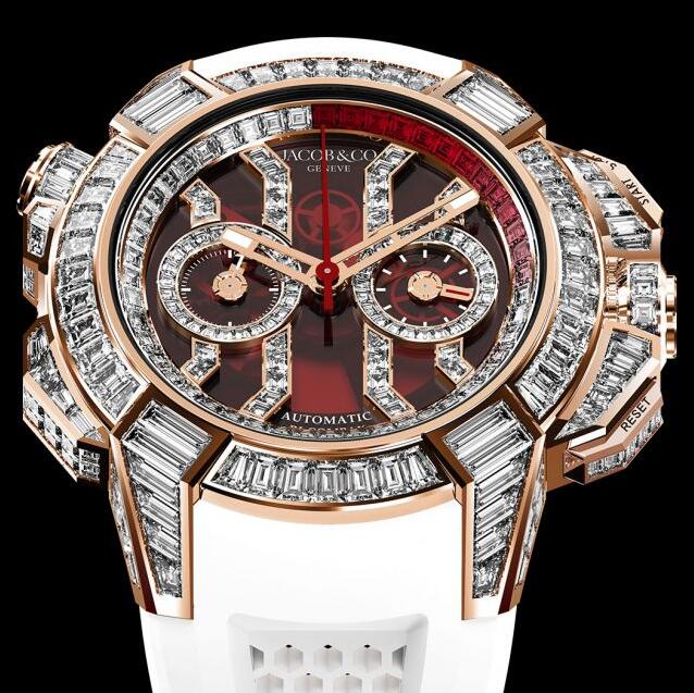 Review Jacob & Co EPIC X CHRONO BAGUETTE RED MINERAL CRYSTAL EC422.40.BW.RD.A Replica watch
